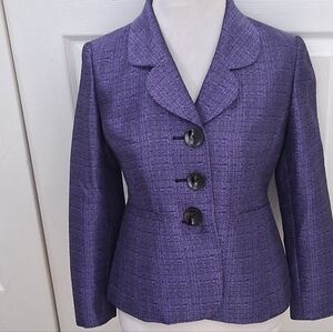 Le Suit Textured Purple Blazer With Big Black Buttons   Size 4P